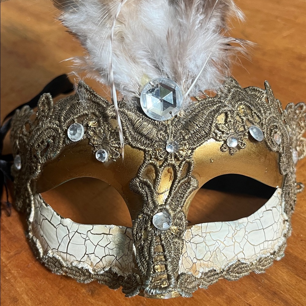 Gold Feathered Venetian Masquerade Mask